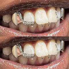 Grillz Hip-Hop Rock Symmetrical Fangs Zircon Braces Horizontal Bar Combination Personalized Dentures Men's Cross-Border Hip-Hop Accessories
