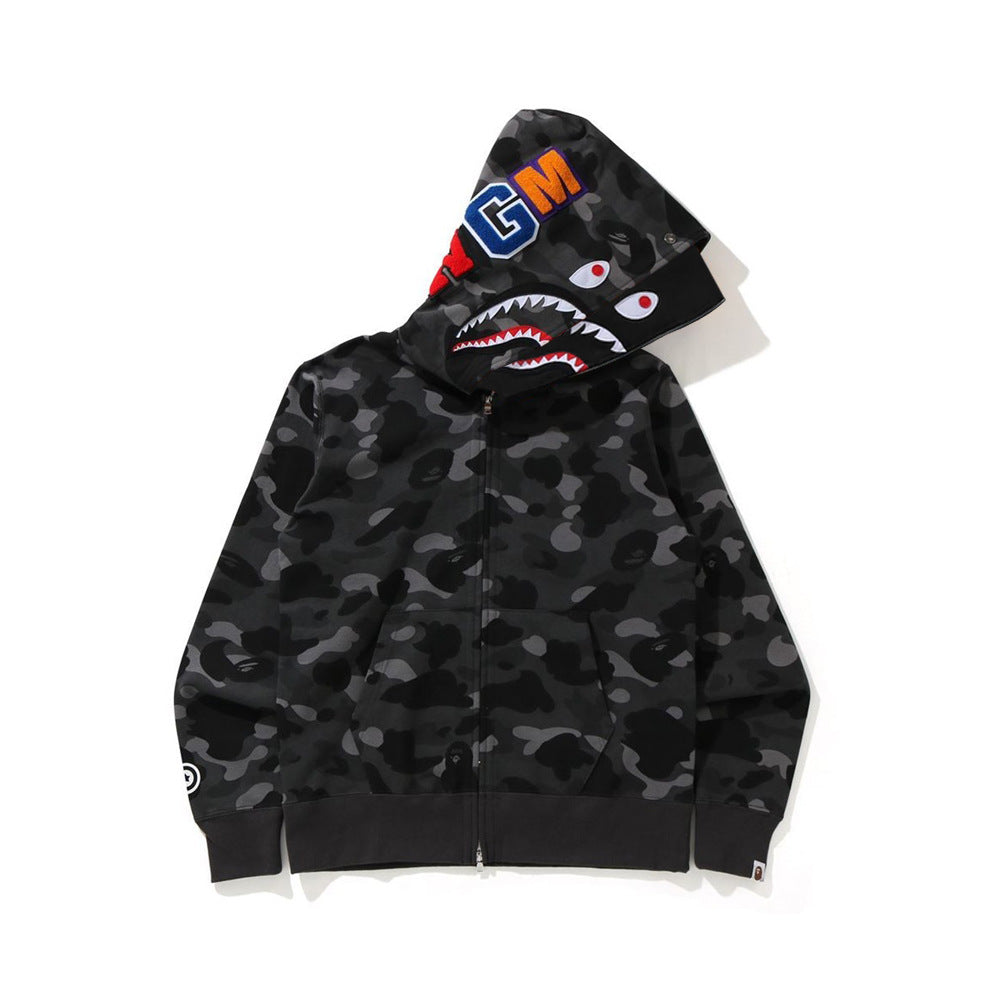 Bathing Shark print Hoodie Shark Head Double Hat Sweater