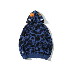 Bathing Shark print Hoodie Autumn and Winter Shark Head Terry Sweater Men's and Women's Casual Camouflage Thin Sweater Baggy Coat