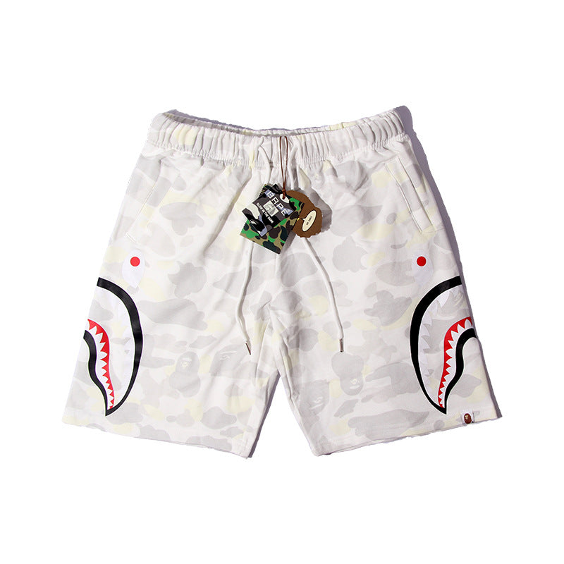 Bathing Shark print Shorts Camo luminous shark side print five-point pants straight beach pants