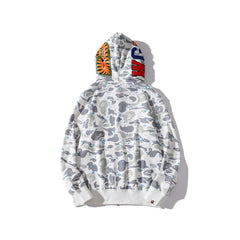 Bathing Shark print Hoodie Luminous Starry Sky Two-Hat Cardigan Zipper Velvet Shark
