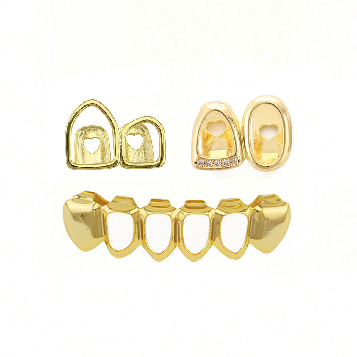 Grillz Hip-Hop Rock Hollow Double Hollow Bar Drill Triple Braces Daily Out Cool Glossy Gold Teeth Hip Hop Versatile Cross-border Accessories