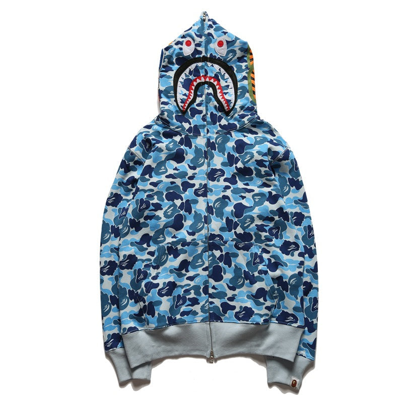 Bathing Shark print Hoodie Camouflage Alphabet Embroidery Shark Hooded