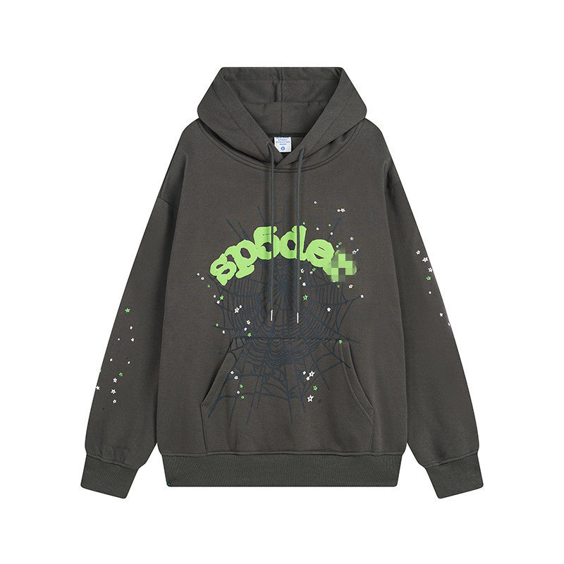 Sp5der Hoodie Spider Web Velvet Padded Hooded Sweatshirt
