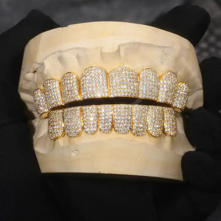 Grillz Hip-Hop Rock Halloween Cross-border Hip-Hop Braces Accessories 18K Real Gold Electroplated Copper Zirconium Teeth Accessories Exaggerated Rap Props Braces Accessories