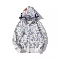 Bathing Shark print Hoodie Luminous Starry Sky Two-Hat Cardigan Zipper Velvet Shark