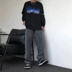 Men Jeans Loose Straight Jeans Fall Casual Wide-Leg Trousers