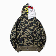 Bathing Shark print Hoodie Hello Kitty Camouflage Sweater Men