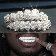 Grillz Hip-Hop Rock Hip-Hop Braces Real Gold Plated 10-Tooth Micro-studded Diamond Cross-Border HIPHOP Braces Halloween Hip-Hop Ornaments