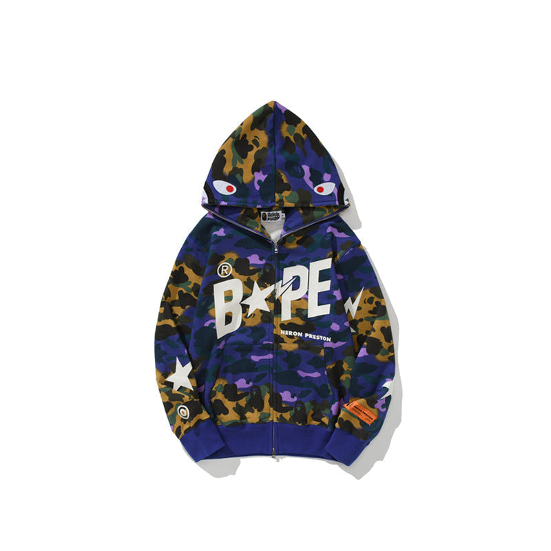 Bathing Shark print Hoodie Shark Head Star Camo Sweater