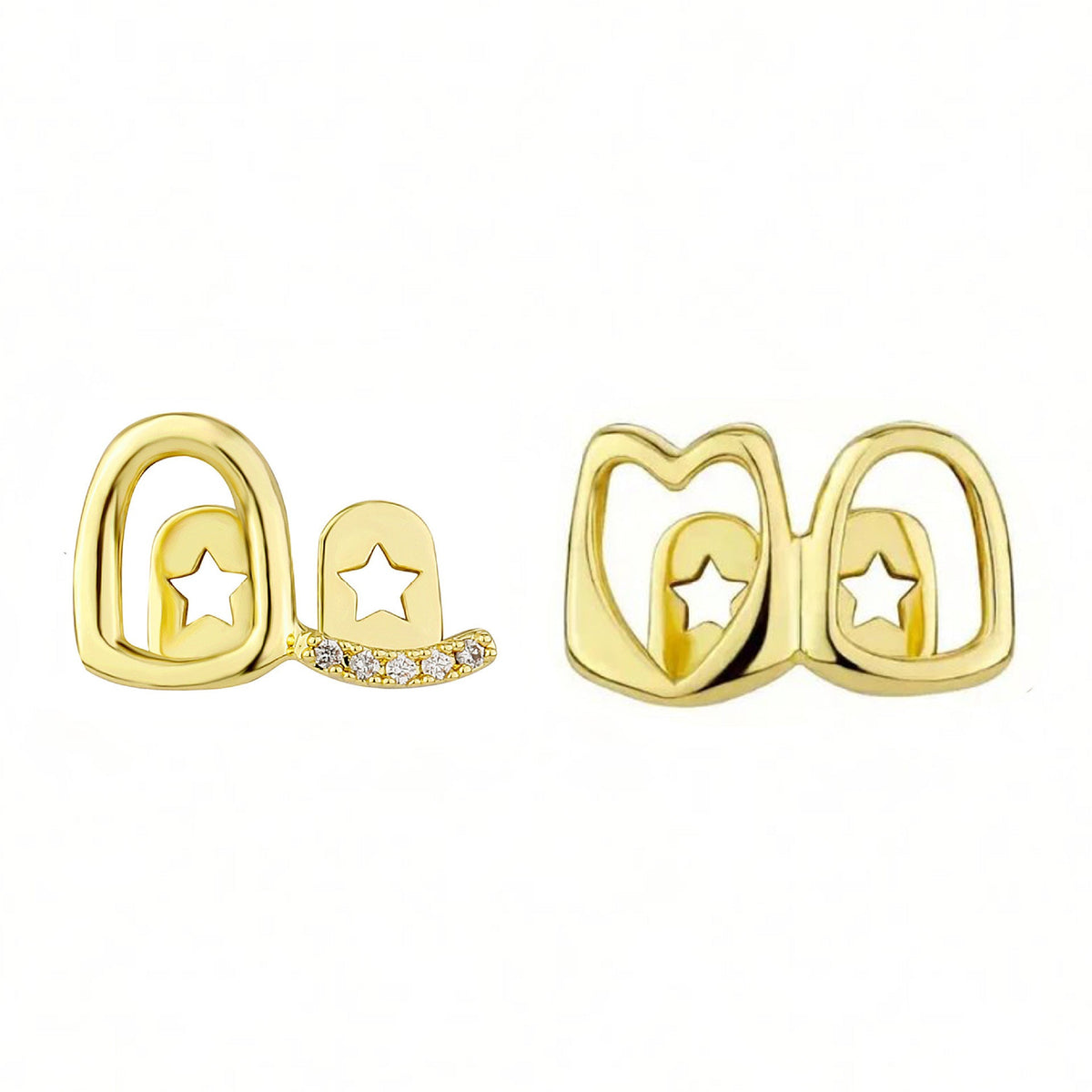 Grillz Hip-Hop Rock Hollow Love Stick Drill Double Braces Daily Out Cool Glossy Gold Teeth Hip Hop Versatile