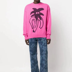 Casablanca knit sweater Hand‑Drawn Surreal Palm Motif Contrast Jacquard Knit Top