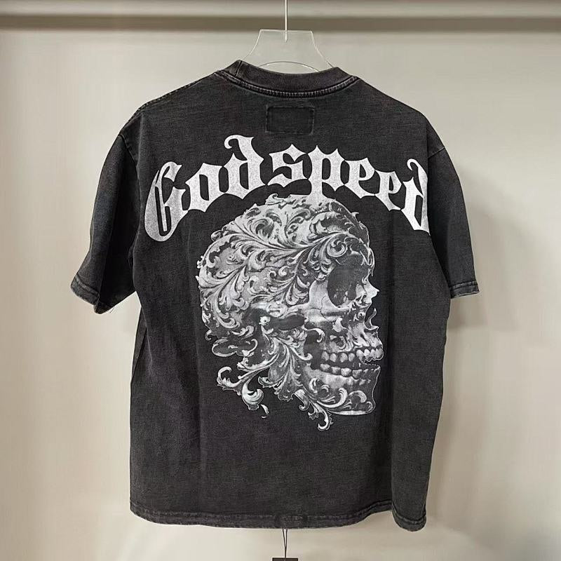 Godspeed T Shirts Baroque Floral Skull Dark Washed Art