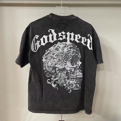 Godspeed T Shirts Baroque Floral Skull Dark Washed Art