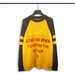 RHUDE knit sweater Distressed Stacked Slogan Motif Color‑Block Raglan Knitwear
