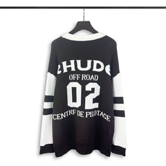 RHUDE knit sweater Sketch‑Textured Chest Emblem Two‑Tone Striped‑Arm Crewneck Knit Top
