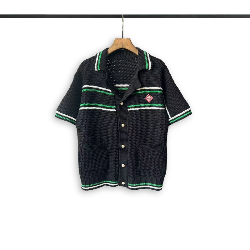 Casablanca knitted short-sleeved sweater Color‑Block Stripe Lapel Knit Cardigan
