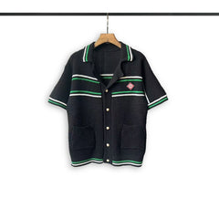 Casablanca knitted short-sleeved sweater Color‑Block Stripe Lapel Knit Cardigan