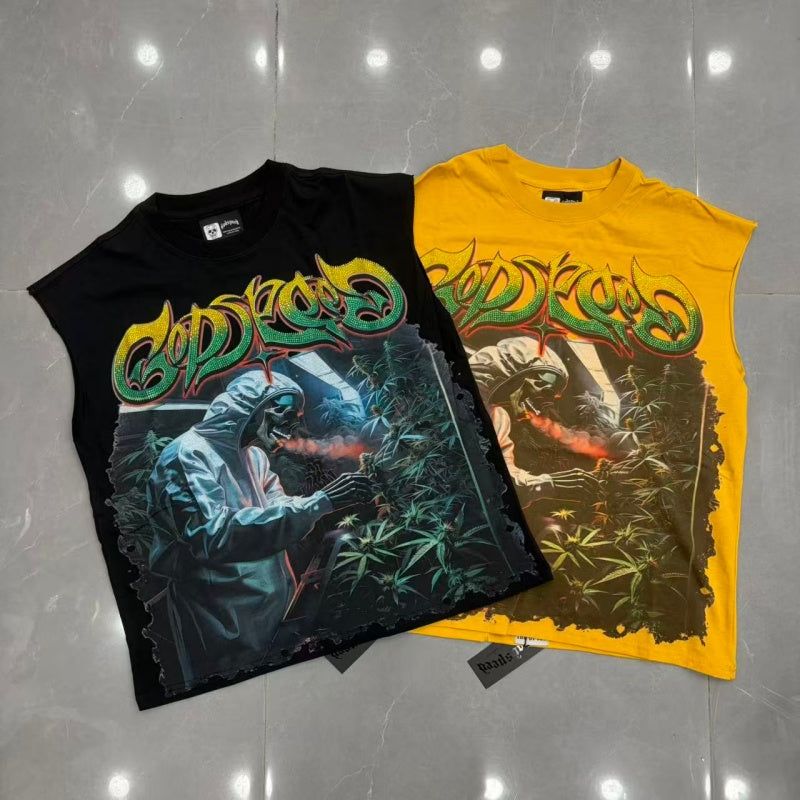 Godspeed T Shirts Dark Botanical Reaper Graphic Cutoff Vest