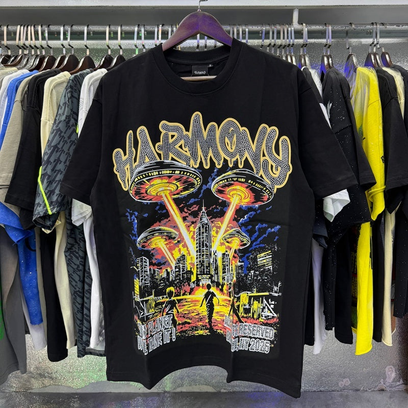Harmony T Shirts Alien UFO Rhinestone Print