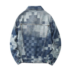 Denim Jacket & Jeans High-Street Trend Streetwear Jacket Vintage Blue Washed Grid Graphic Turquoise Button Casual Denim Outerwear (jacket and jeans must be purchased separately.)