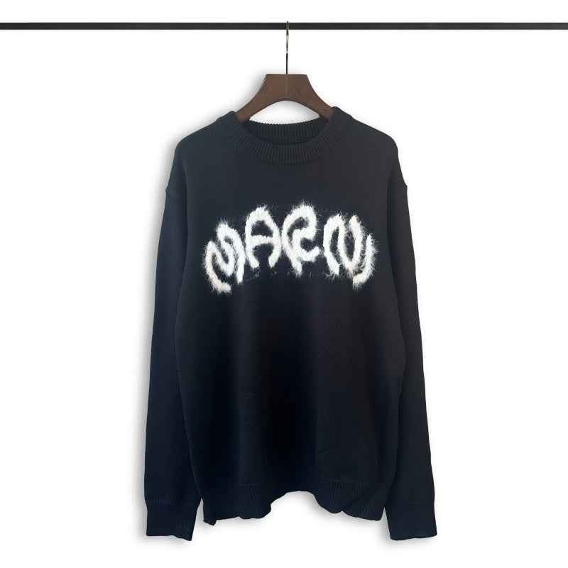 RHUDE knit sweater Plush‑Finish Distorted Arch Script Solid‑Tone Relaxed‑Fit Knitwear