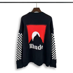 Casablanca knit sweater Checkerboard Spliced Sleeve Graphic Crewneck Knit Sweater