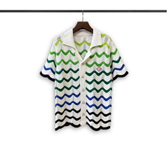 Casablanca knitted short-sleeved sweater Zigzag Striped Textured Knit Suit