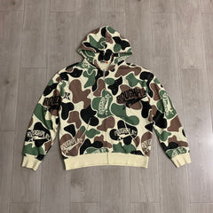 Roughplay Hoodie CAMO CREAM Distressed Rhinestone Camo Cardigan