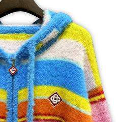 Casablanca knit sweater Vibrant Multicolor Striped Plush Knit Outerwear