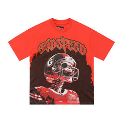 Godspeed T Shirts Red Toned Biker Skull Vintage Print