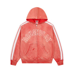 Roughplay Hoodie Trendy patchwork cardigan with rhinestone embellishment