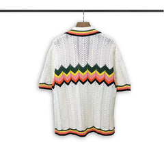 Casablanca knitted short-sleeved sweater Crochet‑Knit Chevron‑Trim Two‑Piece Co‑ord Set