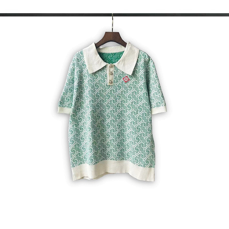 Casablanca knitted short-sleeved sweater Vintage Contrast‑Trim Short‑Sleeve Knit Top
