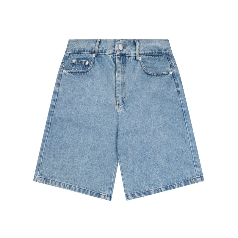 CORTEIZ Denim shorts Y2K Baggy Loose Fit Racing Stripe Embroidered Denim Shorts