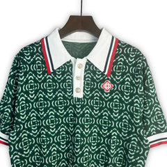 Casablanca knitted short-sleeved sweater Preppy Tipped‑Collar Geometric Repeat Print