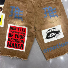 Mixed Emotion denim shorts High-quality streetwear made from pure cotton