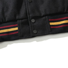 American-style baseball jacket Leather Sleeve 8-Ball Globe Graphic Oversized Streetwear Brand 40th Anniversary Limited Edition Black 8 Quilted Wool-Blend Varsity Jacket ¨C High-Street Hip-Hop Style with Embroidery (Kenijima-Style)