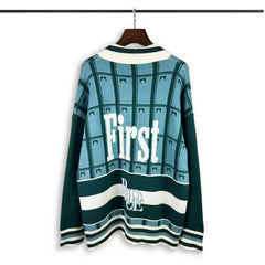 RHUDE knit sweater Striped Hem Button Placket Racing‑Inspired
