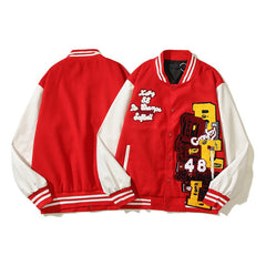 American-style baseball jacket Travis Scott Unisex Loose-Fit Varsity Jacket with Leather Sleeves and Terry Cloth Embroidery ¨C Fall/Winter Casual Style
