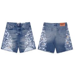 Gallery Dept Denim Shorts Distressed Vintage-Style Blue Denim Shorts with Splatter-Paint Effect