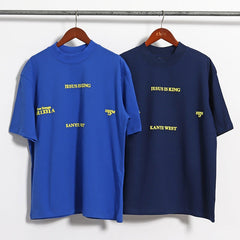Mens T-shirt Vintage American-style Kanye Jesus Is King High-Street Oversized Drop-Shoulder Tee with Puffed Lettering (FOG Style)