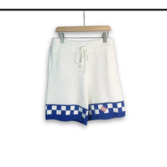 Casablanca knitted short-sleeved sweater Blue‑White Checkerboard Knit Button‑Front Set
