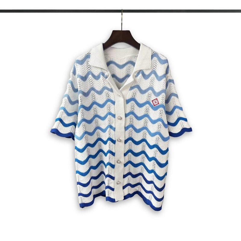 Casablanca knitted short-sleeved sweater Ocean‑Wave Print Knit