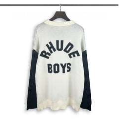 RHUDE knit sweater Large Back Curved Block‑Letter Motif Raglan‑Sleeve Relaxed Knitwear