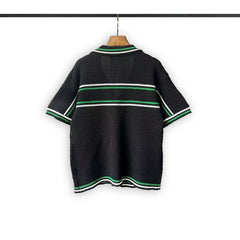 Casablanca knitted short-sleeved sweater Color‑Block Stripe Lapel Knit Cardigan