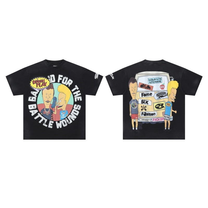 Roughplay T Shirts Beavis & Butt-Head Van – Streetwear Style (Rhinestone & White Ink Direct-to-Garment Print)