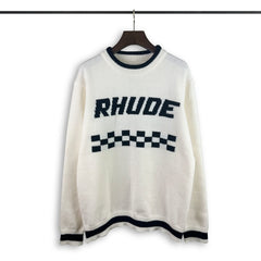 RHUDE knit sweater Vintage Race‑Inspired Checker Motif Relaxed‑Fit Knit Pullover