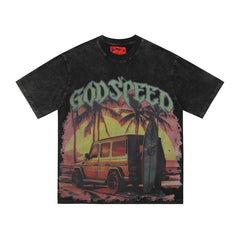 Godspeed T Shirts Gothic Letter Tropical Surf Adventure Art