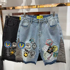 Godspeed Shorts Gothic Skull Patch Frayed Denim
